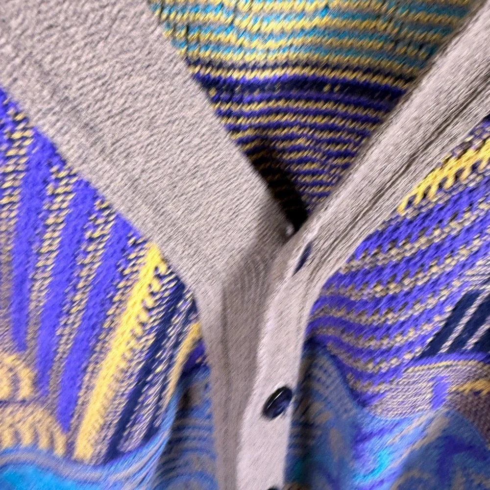 VTG Abstract 3D Chunky Knit Cardigan Mens Large Geometric Coogi Style Grandpa